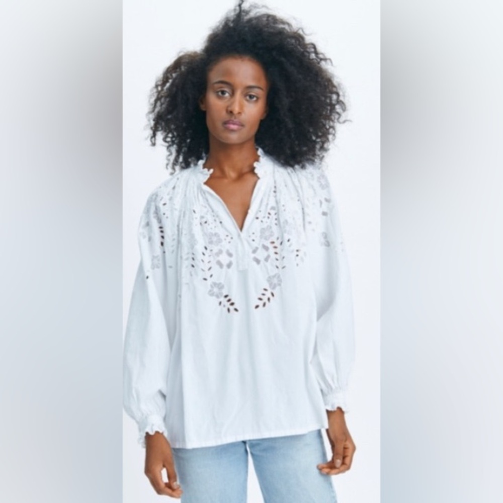 LOVE THE LABEL Small Maeve White Cotton Embroidered Blouse